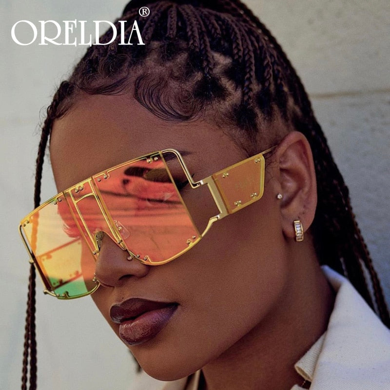 Fashion Rivet Square Sunglasses Women 2019  Luxury Brand Oversized Mirror Metal Glasses Men Shades UV400 Unique Female Eyewear