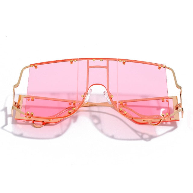 Fashion Rivet Square Sunglasses Women 2019  Luxury Brand Oversized Mirror Metal Glasses Men Shades UV400 Unique Female Eyewear