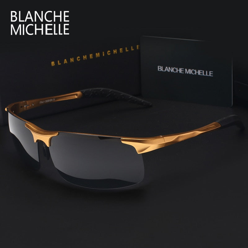 High Quality Ultra-light Aluminum Magnesium Sport Sunglasses Polarized Men UV400 Rectangle Gold Outdoor Driving Sun Glasses
